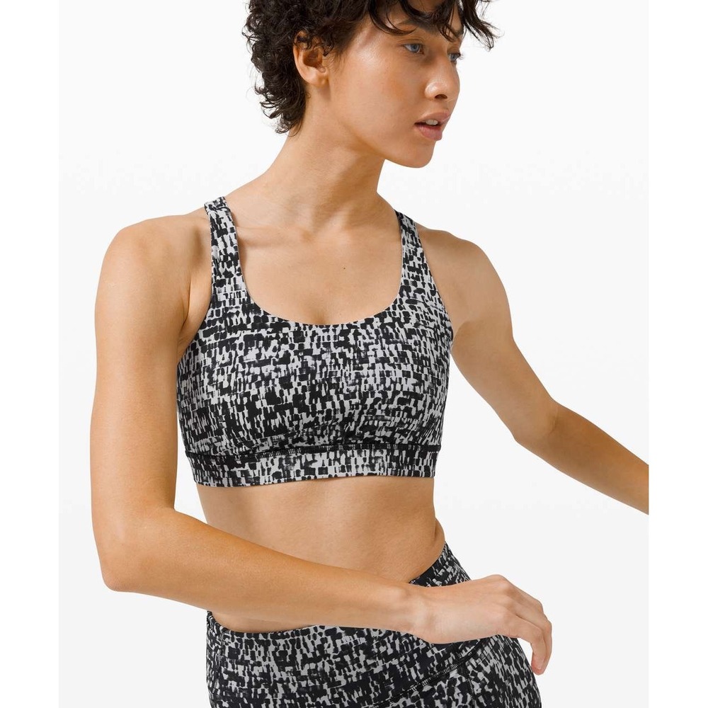 Lululemon Energy Bra Medium Support Urban Block Ice Grey Black Size 10